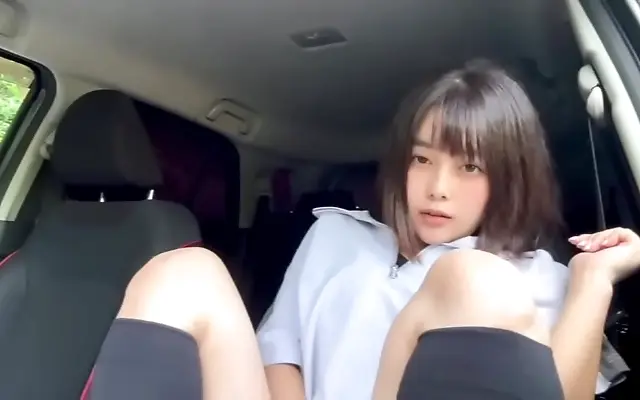Lustful solo pleasure in the car with soaking wet desire